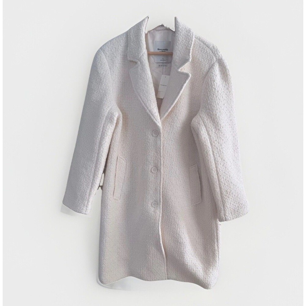 Abercrombie Fitch Dad Coat Large Cream Wool Blend New Designer Overcoat